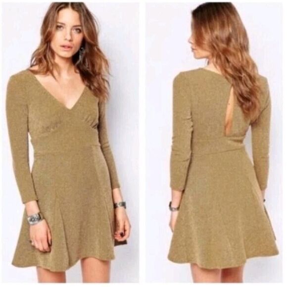 Free People Heart Stopper Knit Golden Fit & Flare Dress Size Medium NWT Boho - Picture 1 of 15